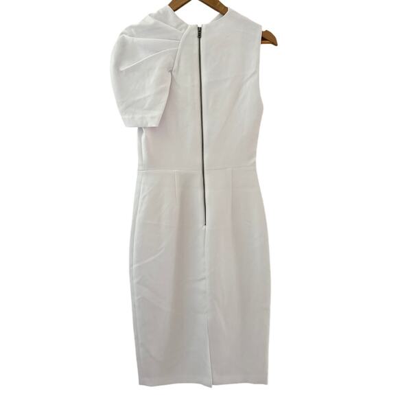 Alice + Olivia Kiro Ruffle-Shoulder Midi Sheath Dress in Bright White Size 4 - Picture 10 of 13